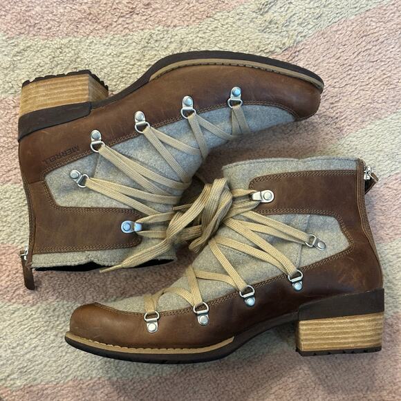 Merrell Brown Taupe Shiloh II Warm Lace-Up Ankle Boot Leather Wool Heritage Hike - Picture 4 of 10